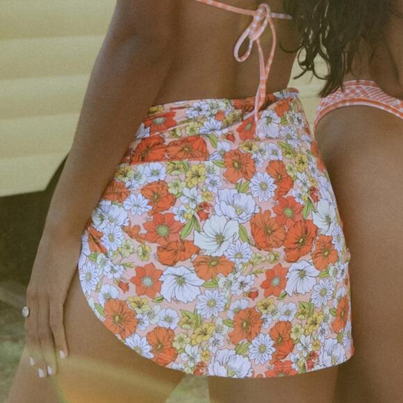 🆕 NWT VDM KYLIE Miniskirt Swim Coverup KYLIE Daisy 70s Floral Orange Retro Print - Picture 4 of 5